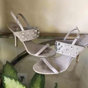 BCBG Faux Suede Studded Grey Heels